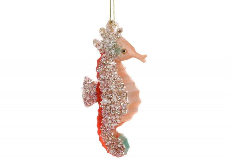 Іграшка на ялинку Морський коник з перлами та бісером 13,5 см Кораловий (NY29-484) Іграшка на ялинку Морський коник з перлами та бісером 13,5 см Кораловий (NY29-484)