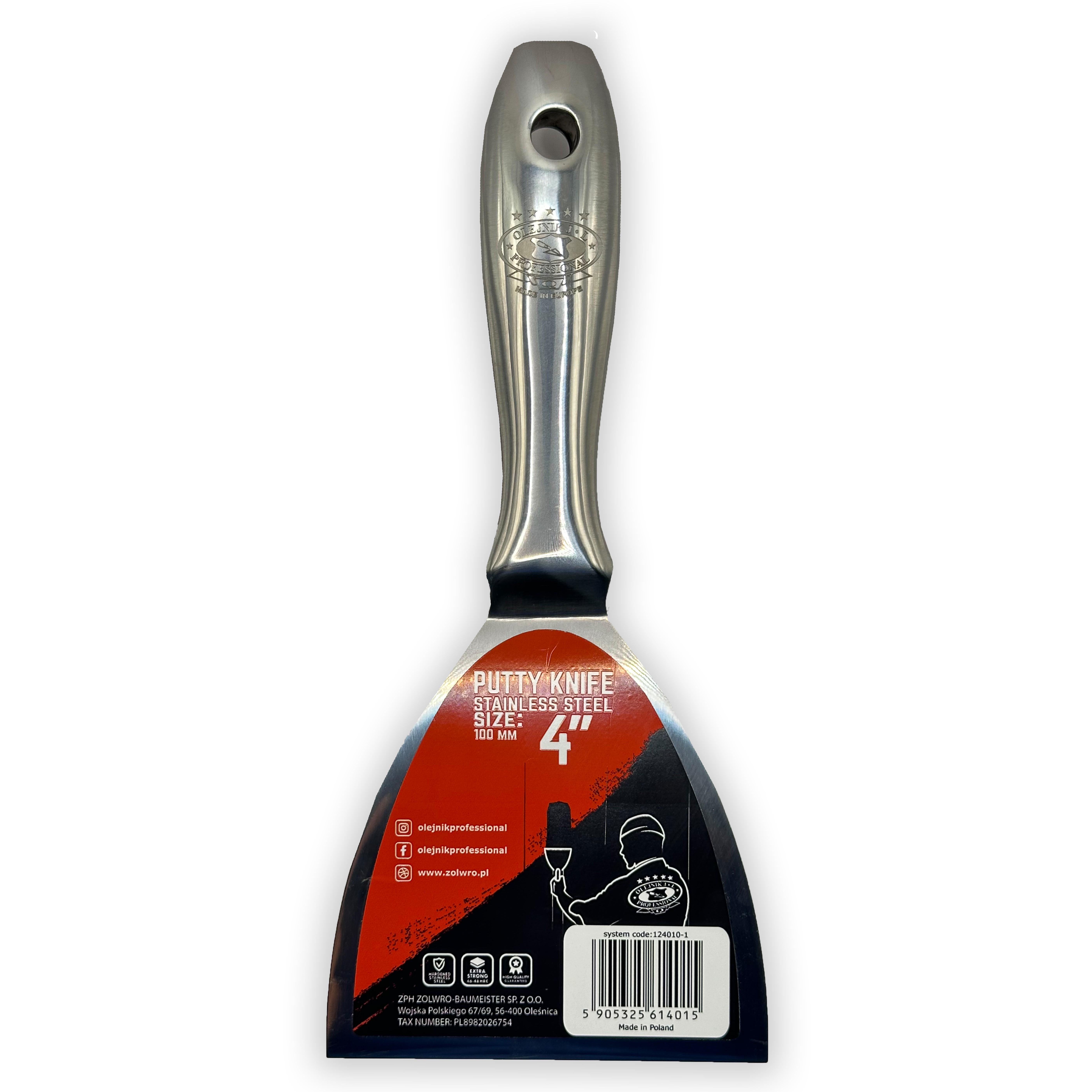 Шпатель однокомпонентний Olejnik з нержавіючої сталі із ергономічною формою 100 мм