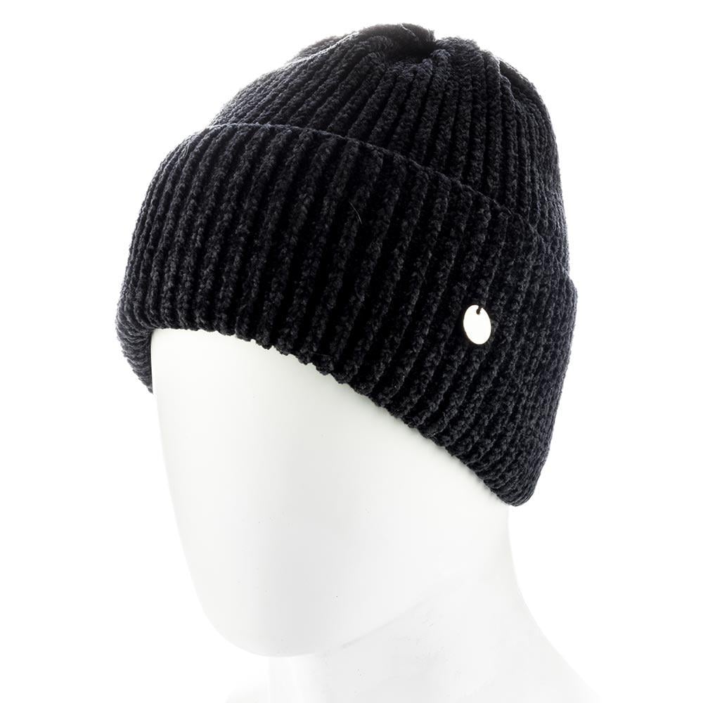 Шапка женская велюровая зимняя с отворотом утепленная флисом Atrics WH899 Черный