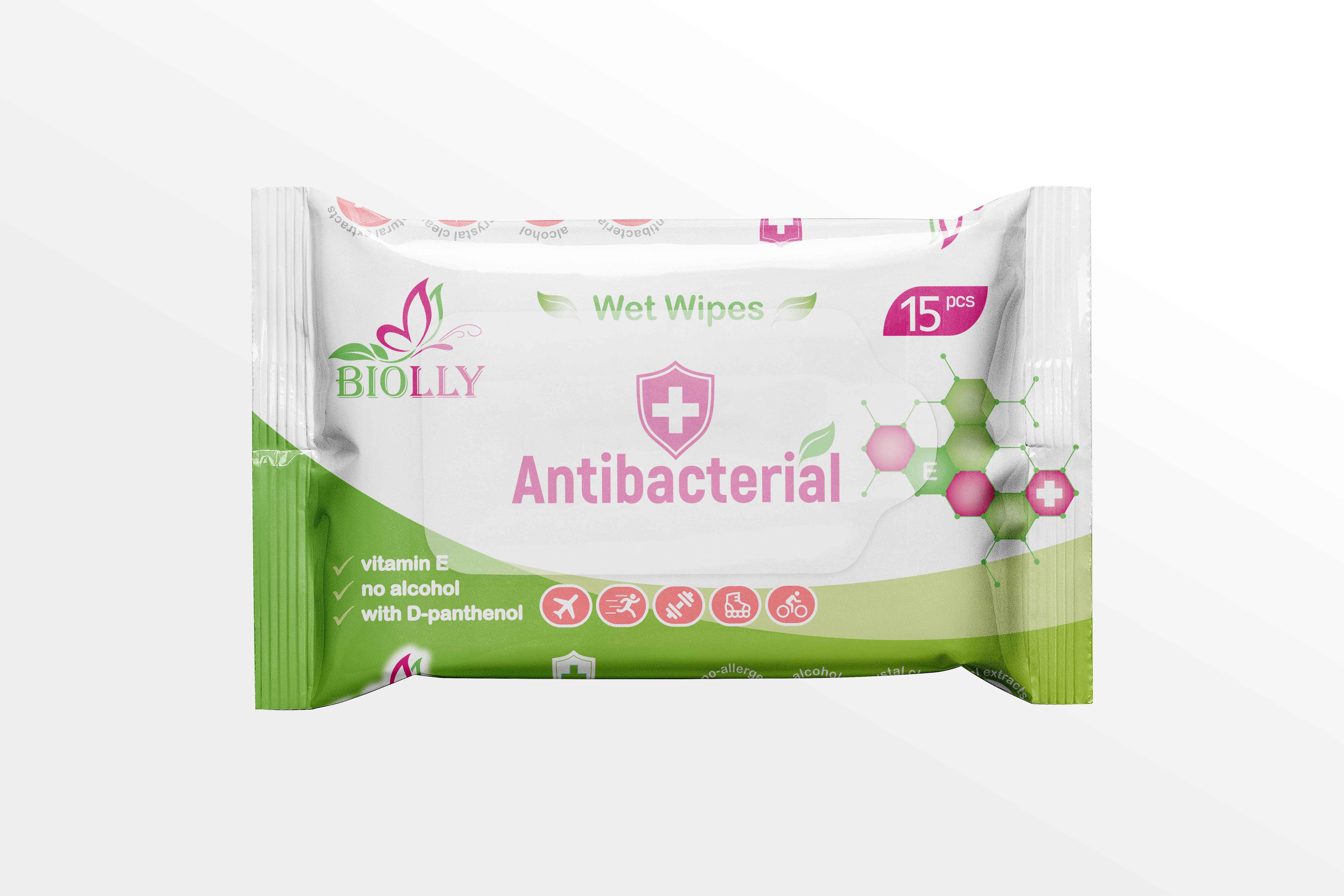 Волога серветка Biolly антибактеріальна 15 шт.