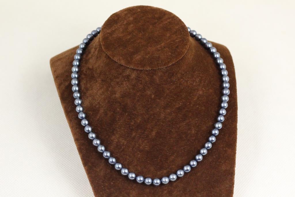 Ожерелье чешское стекло имитация черных жемчужин 41 см Серебристый (31320451)