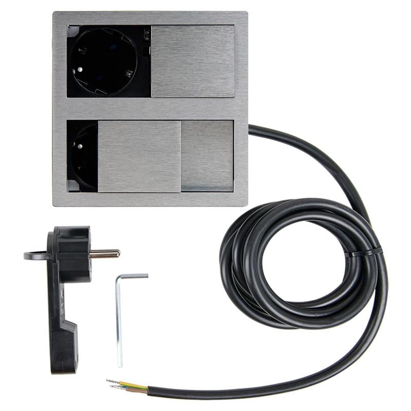 Блок розеточный двойной VersaHIT 2 розетки 110-220В 16A IP54 Алюминий браш (86221) - фото 4