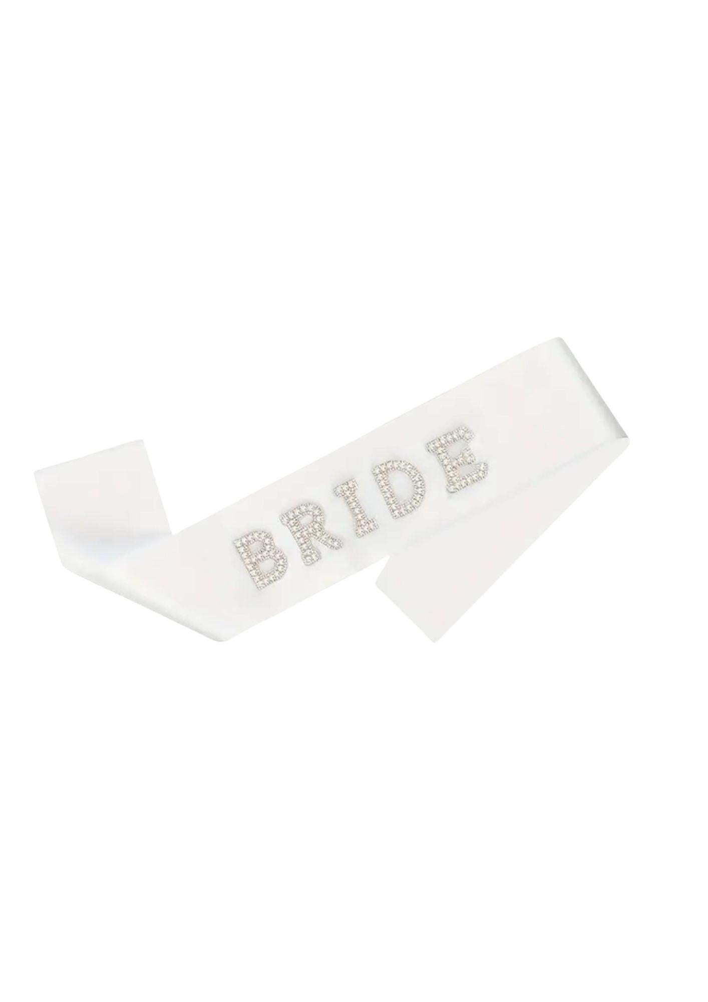 Стрічка для нареченої ''BRIDE'' з об’ємними літерами з перлин та стразів Білий (68)