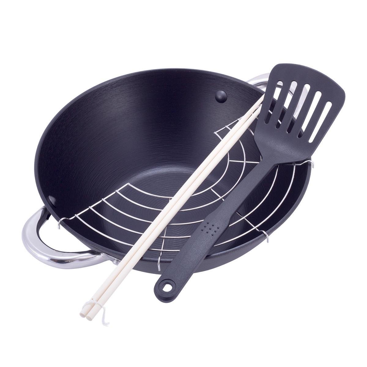 Казан чавунний Kamille Wok з кришкою з антипригарним покриттям 3,6 л (4806)