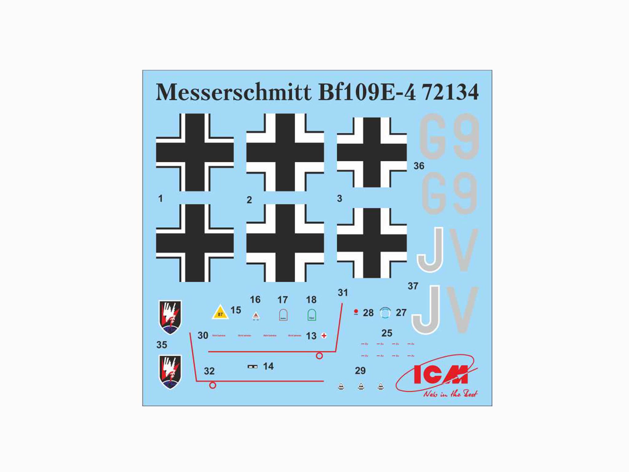 Сборная модель ICM Мессершмит Bf 109E-4 немецкий ночной истребитель 2 Мировой войны (72134) - фото 5