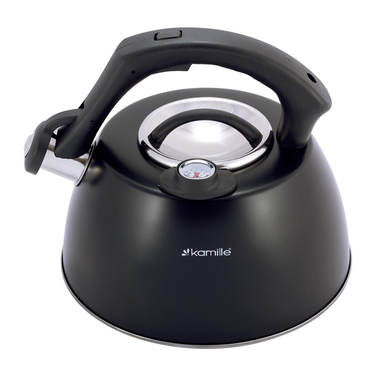 Чайник со свистком Kamille KM-1077А из нержавеющей стали с термометром 3 л Черный (150-84-1077А) - фото 5
