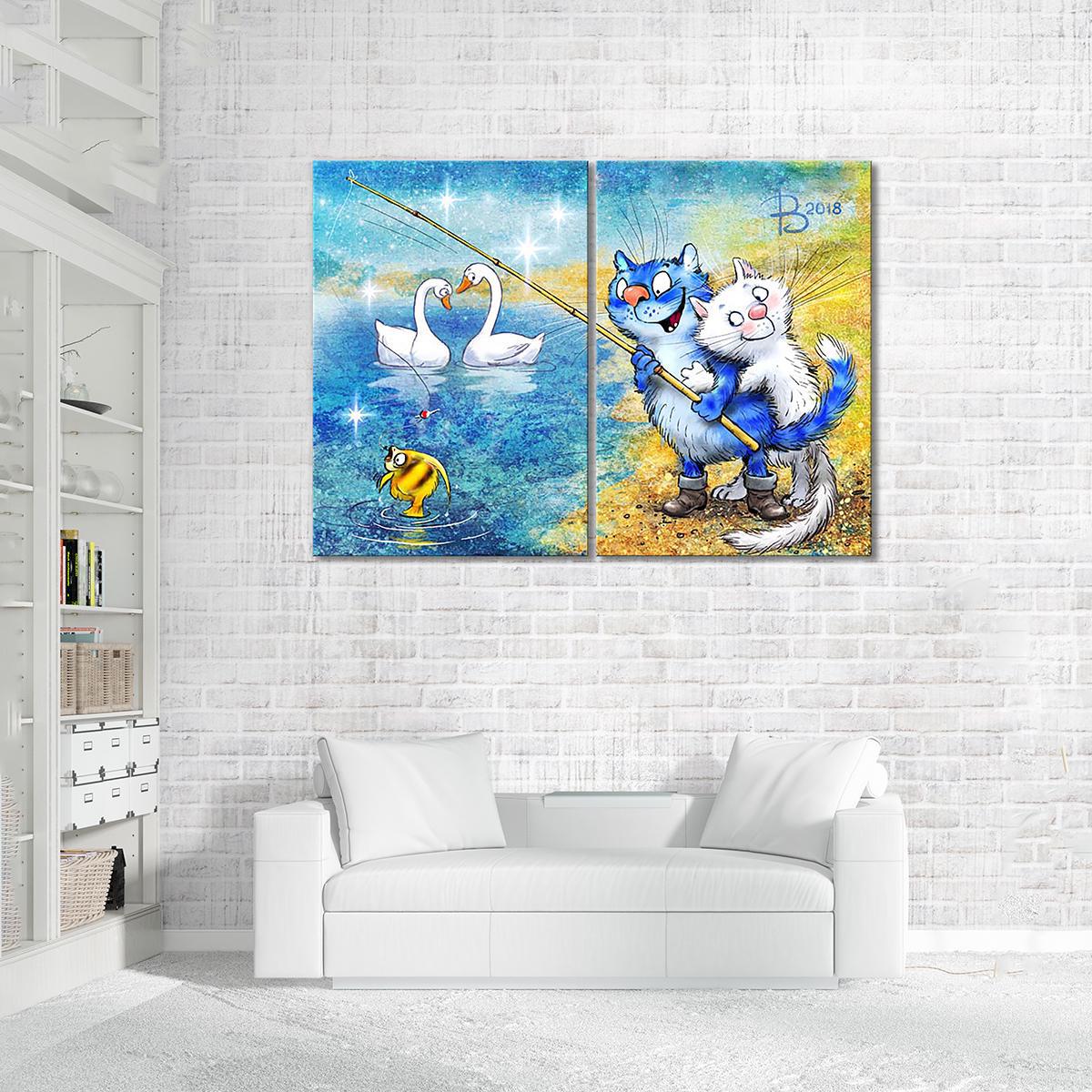 Модульная картина Рыбалка на двоих 2 модуля 80x120 см