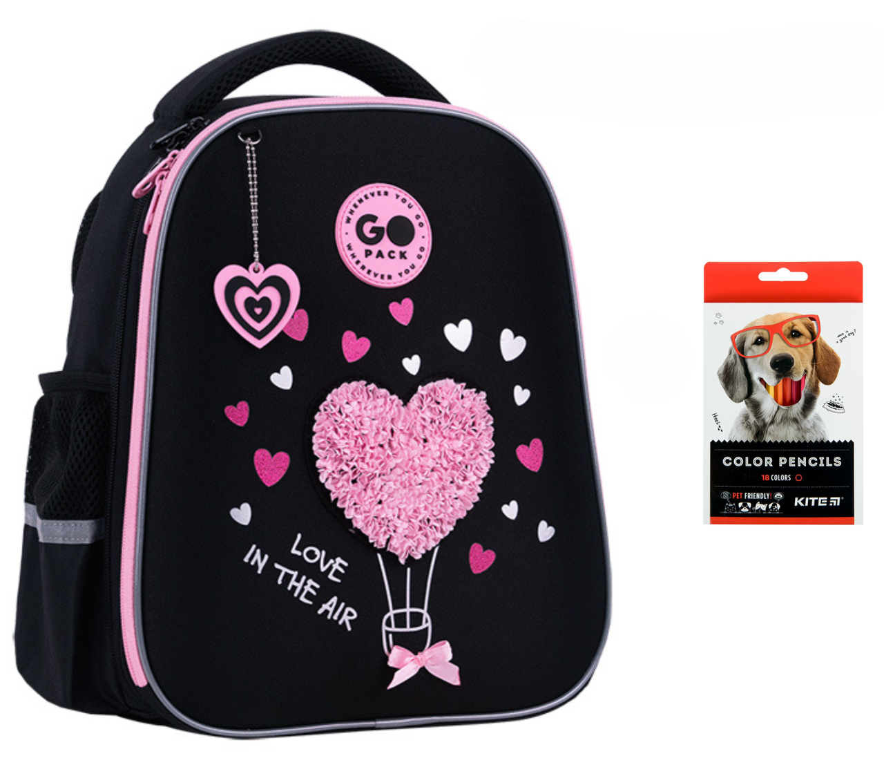 Рюкзак школьный полукаркасный GoPack Education GO26-165S-2 Heart и карандаши KITE 18 цветов (2905030971)
