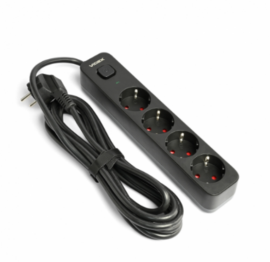 Удлинитель Videx ONCORD 4гнезда с кнопкой 3 м Черный (29436104)