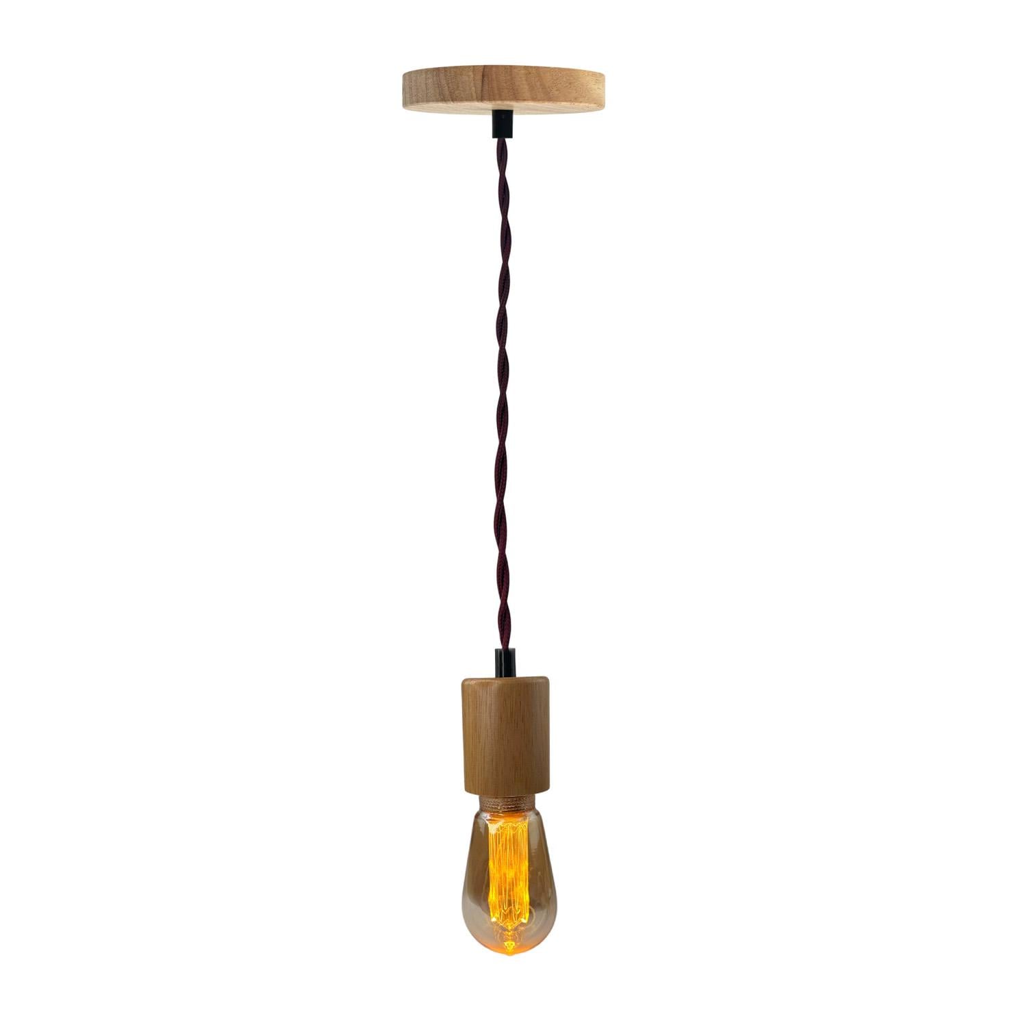 Светильник деревянный Woody Craft з коричневим крученим проводом (53425)