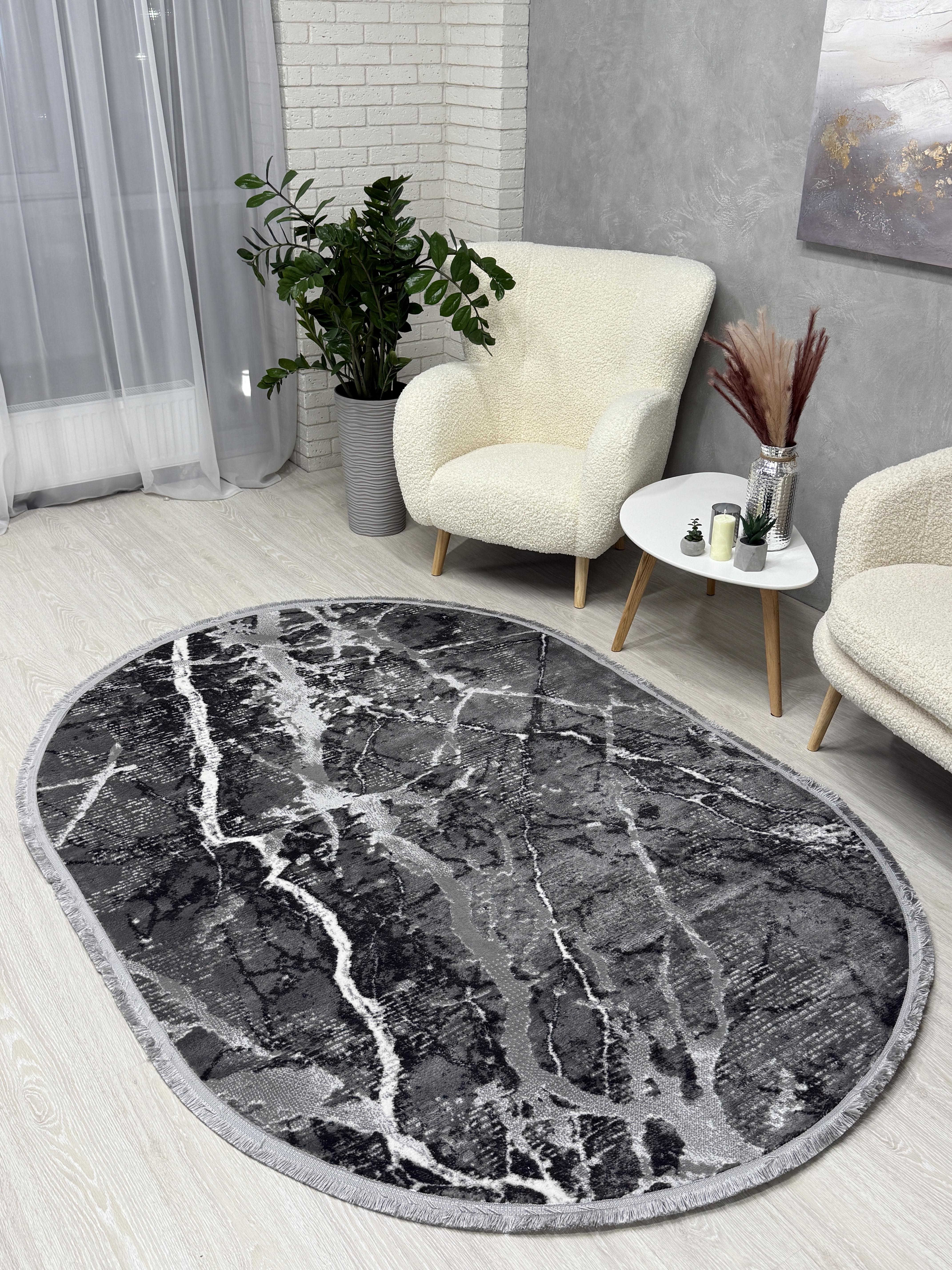 Ковер Mars с невысоким ворсом овал 160x230 см Антрацитовый (4640AA/KGО8) Ковер Mars с невысоким ворсом овал 160x230 см Антрацитовый (4640AA/KGО8)