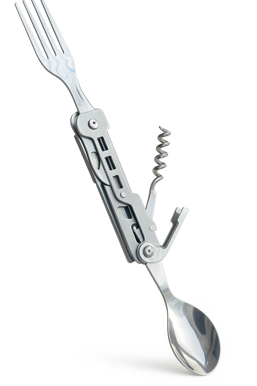 Мультитул производный ATISEN 6в1 нержавеющая сталь 420 с чехлом столовые приборы ложка/вилка/нож/стопор/открывалка (CAMP-UTENS-ATISEN-6IN1-GREY)