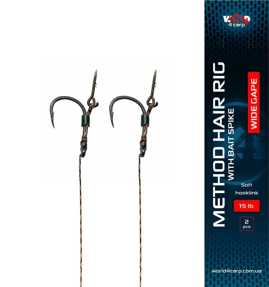 Поводок готовый W4C волос с иглой METHOD hair rig with bait spike крючок WIDE GAPE №10 (w4004-6)