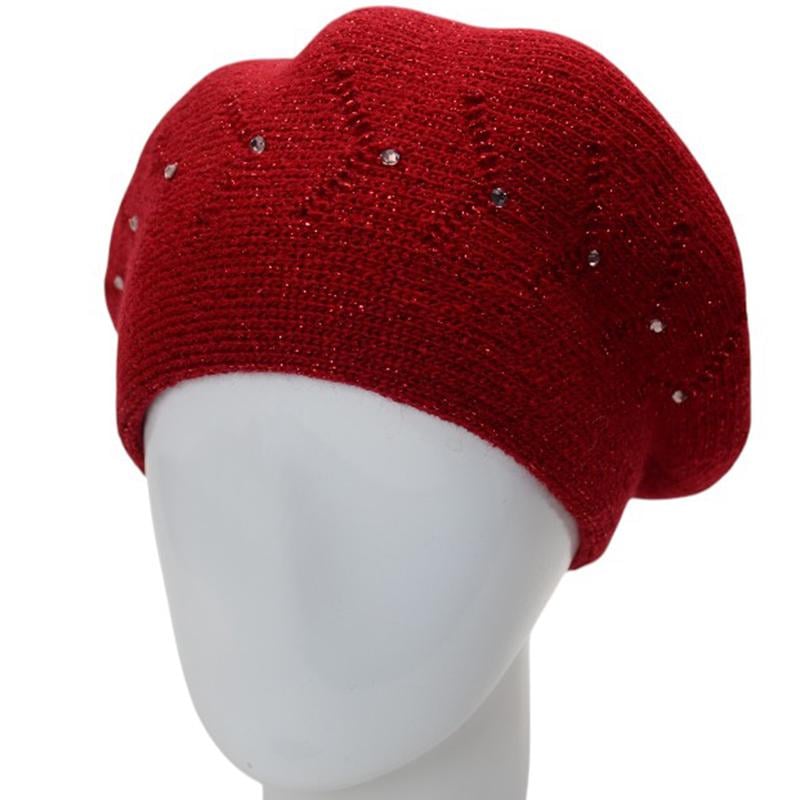 Берет женский Lirus БЕАТРИС с люрексовой нитью двойной с узором и стразами one size Красный (280968) - фото 1
