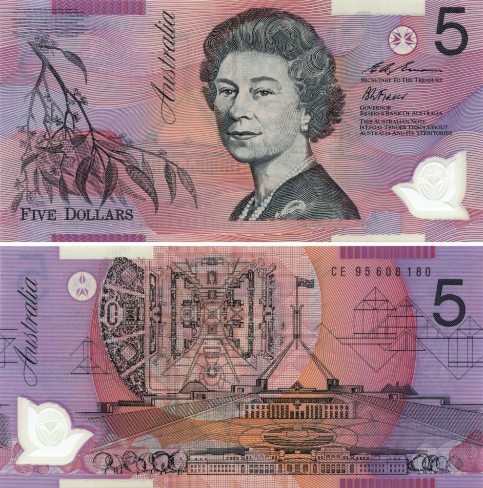 Коллекционная банкнота Австралия 5 долларов 1995 UNC P51a (Б10535)