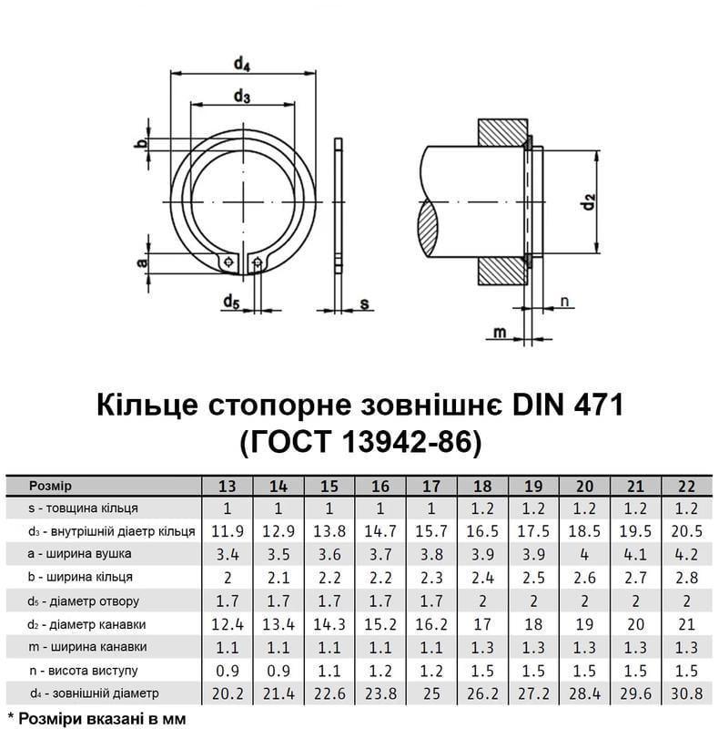 Кільце стопорне зовнішнє Metalvis DIN471 сталь без покриття ⌀ 18 мм х 1,2 мм 500 шт. (95PK1000095PK10180) - фото 2