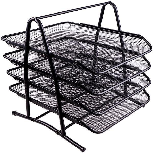 Лоток для паперу 4 відділення металевий горизонтальний Чорний (26039588) Лоток для паперу 4 відділення металевий горизонтальний Чорний (26039588)