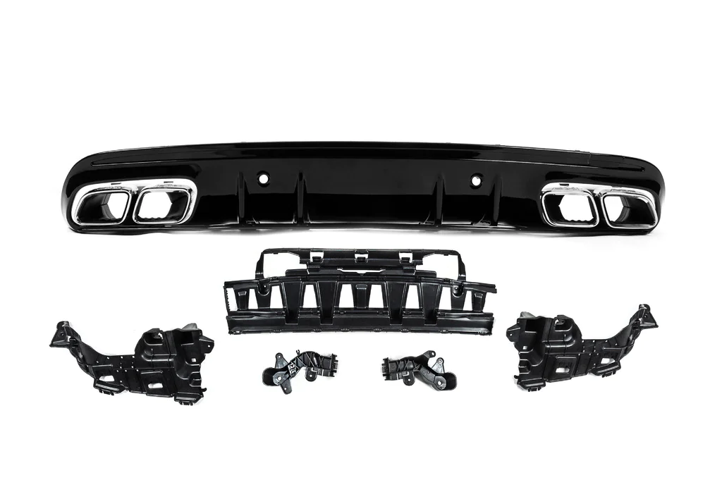 Диффузор задний с насадками Cixtai Silver дизайн С63 2018-2021 для Mercedes C-сlass W205 2014-2021гг. abs-пластик Черный (147276)