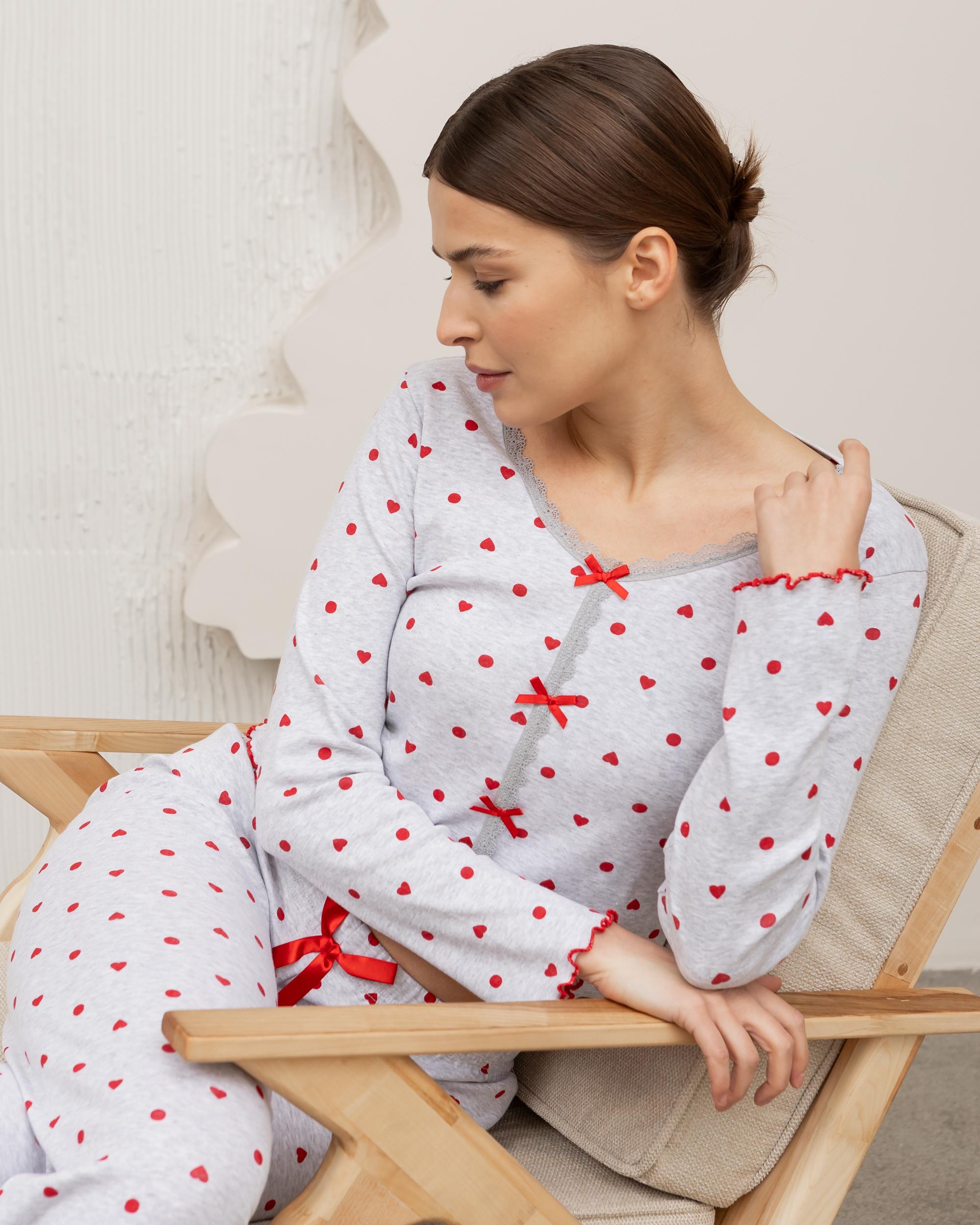 Комплект женский со штанами Сердечки 47026 L Светло-серый - фото 4 Комплект женский со штанами Сердечки 47026 L Светло-серый - фото 4