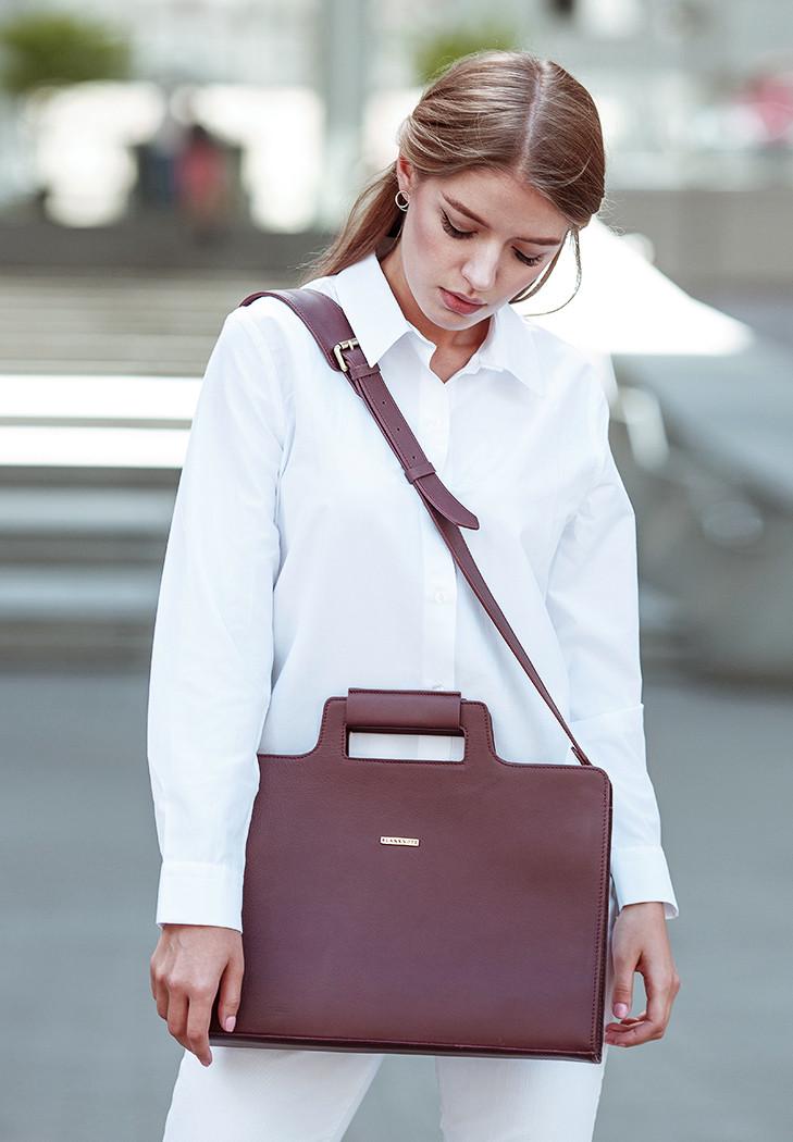 Женская сумка кожаная для ноутбука и документов Бордовый (A-026692) - фото 9