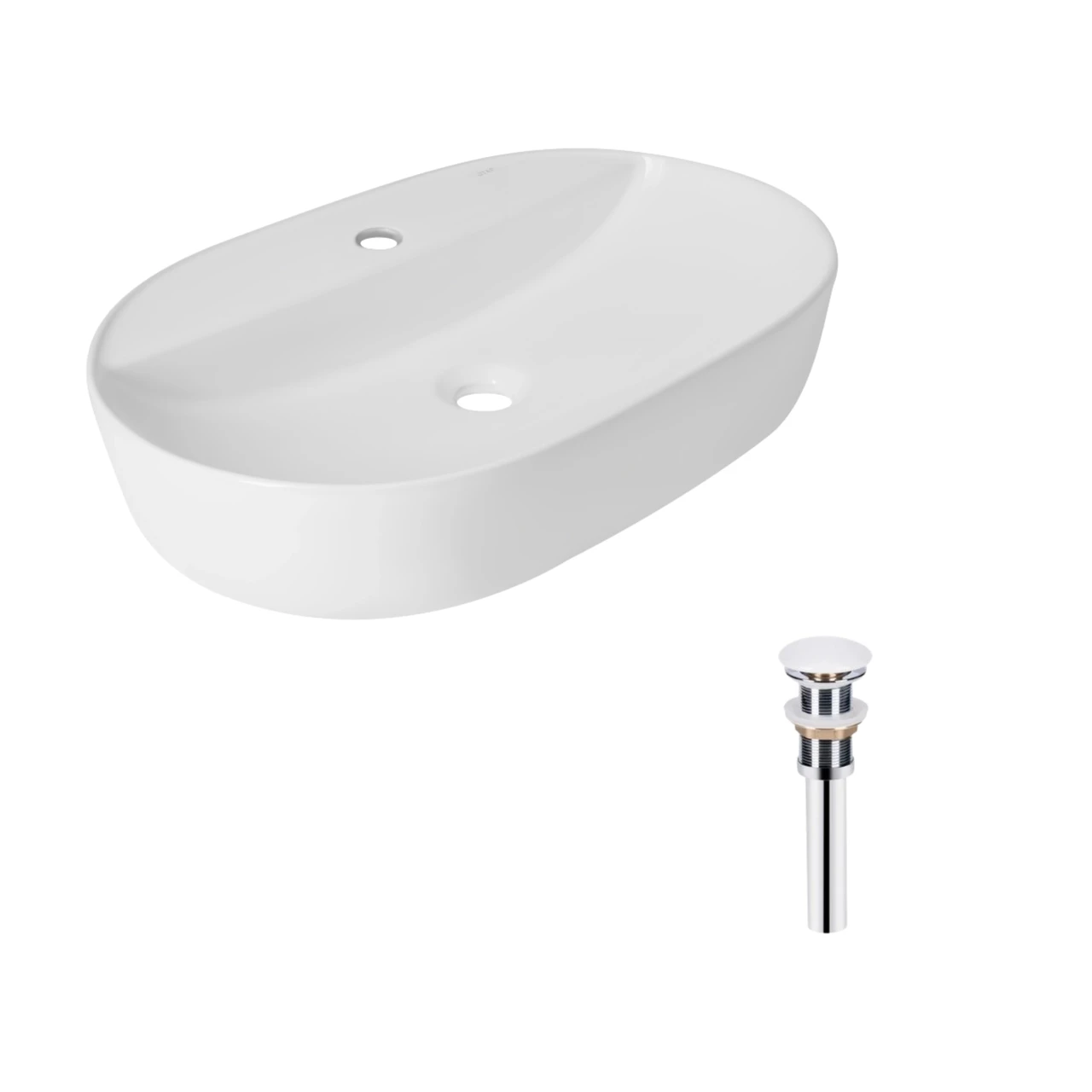 Комплект Qtap Scorpio накладная раковина овальная 600х400х120 мм White и донный клапан PU02 (2611678633)