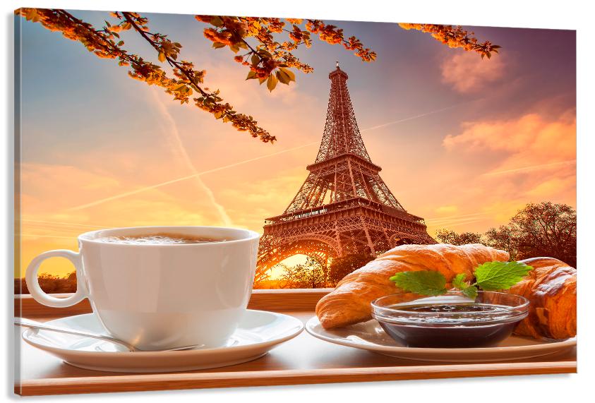 Картина на холсте в гостиную/спальню Кофе с круасанами в Париже 90х180 см (MLP_383)