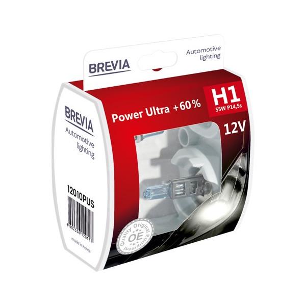 Автомобільна лампа галогенна Brevia Power Ultra + 60% H1 55W 2шт. (12010PUS) - фото 2