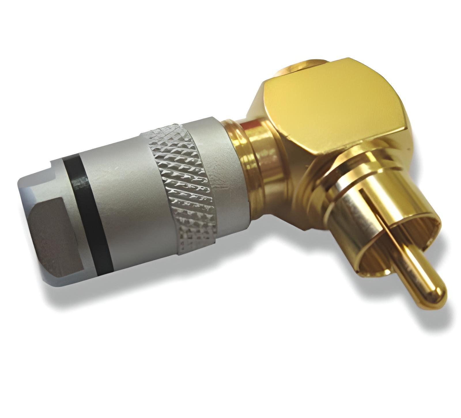 Разъем RCA Avvicon угловой штекер кабельный цанговый на кабель до 8 мм Серебристый (AC-61A-8AB)