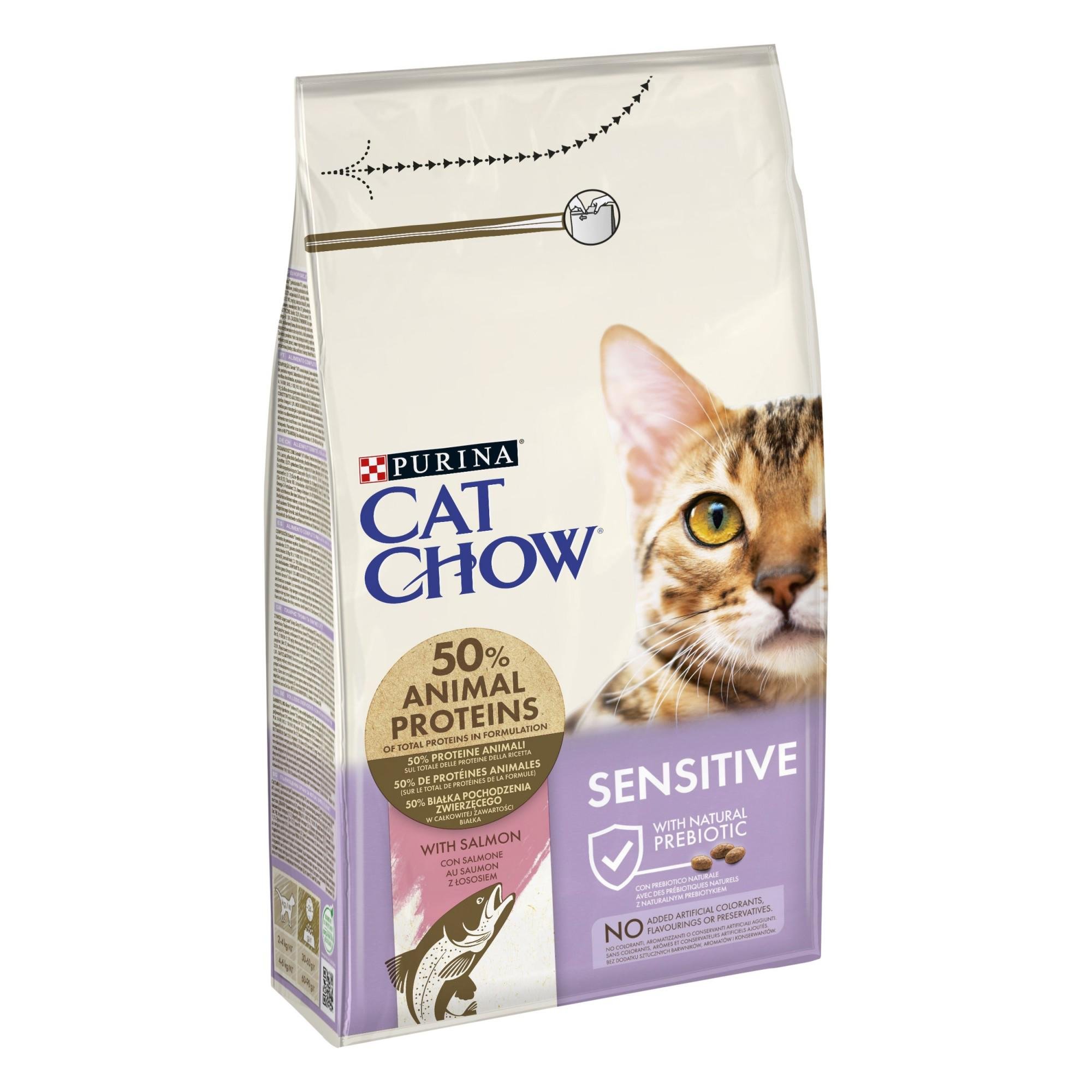 Сухий корм для котів з чутливою шкірою та травленням Purina Cat Chow Sensitive з лососем 1,5 кг (7613035394131) - фото 2