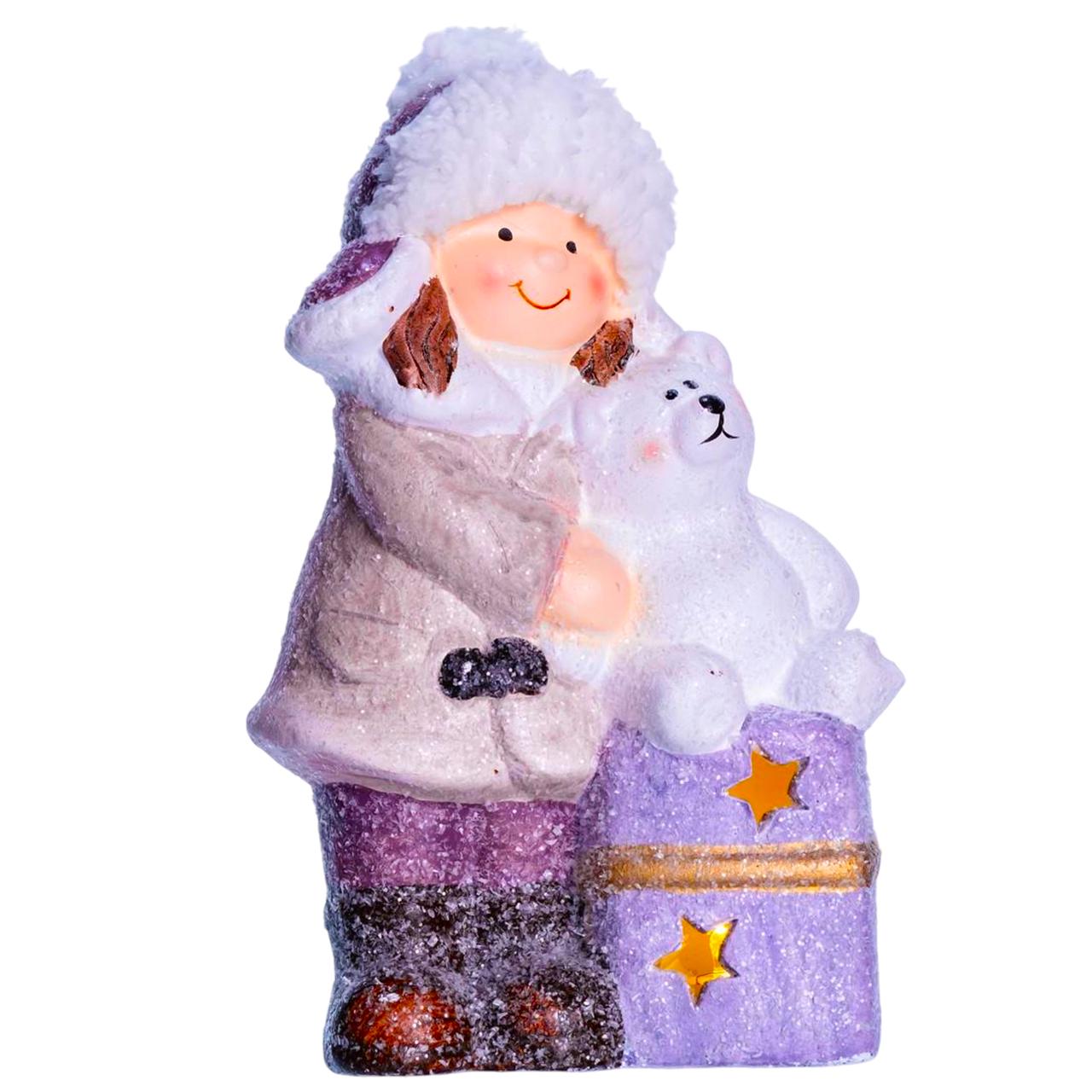 Новогодняя фигурка с подсветкой Девочка с мишкой 12х7х20 см (CR-5-5)