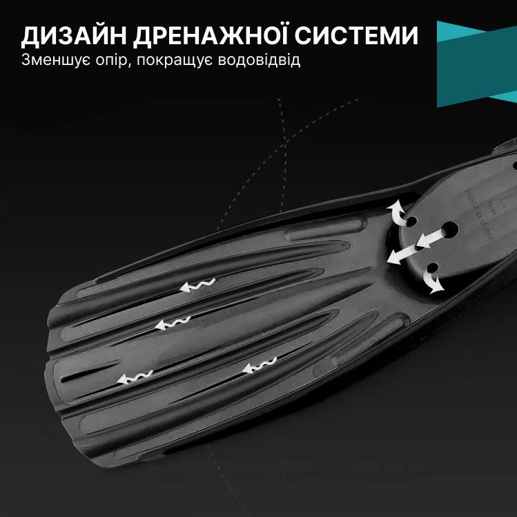 Ласти для дайвінгу професійні VelaSport Rockfish регульовані з відкритою п'ятою р. 36-40 63 см Чорний (00820) - фото 3