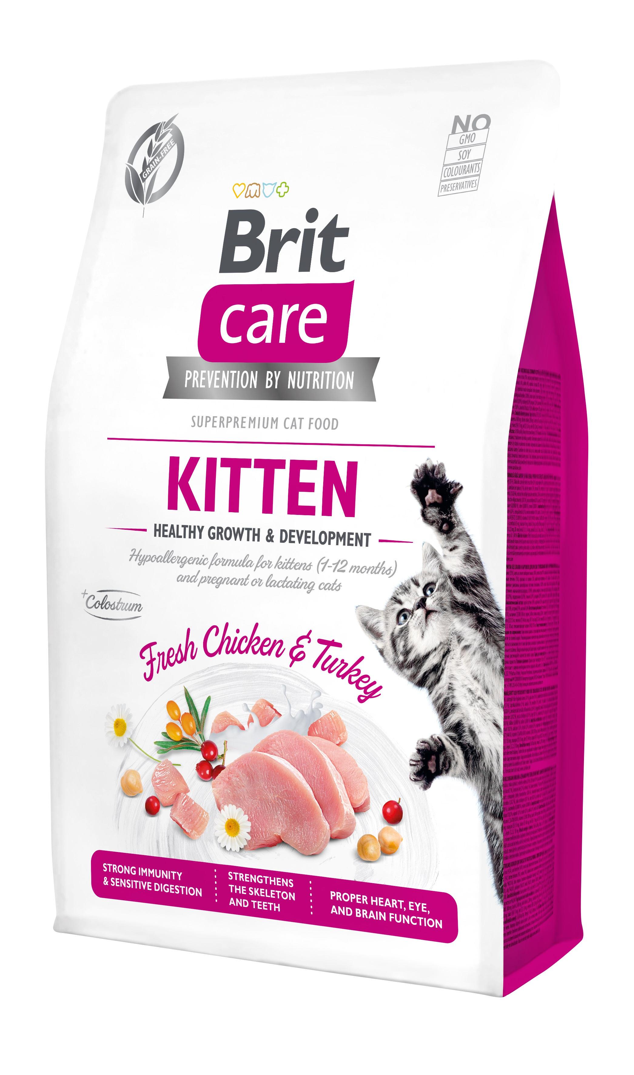 Корм сухой для котят Brit Care Cat GF Kitten Growth&Developmen с курицей и индейкой 2 кг (8595602540679)