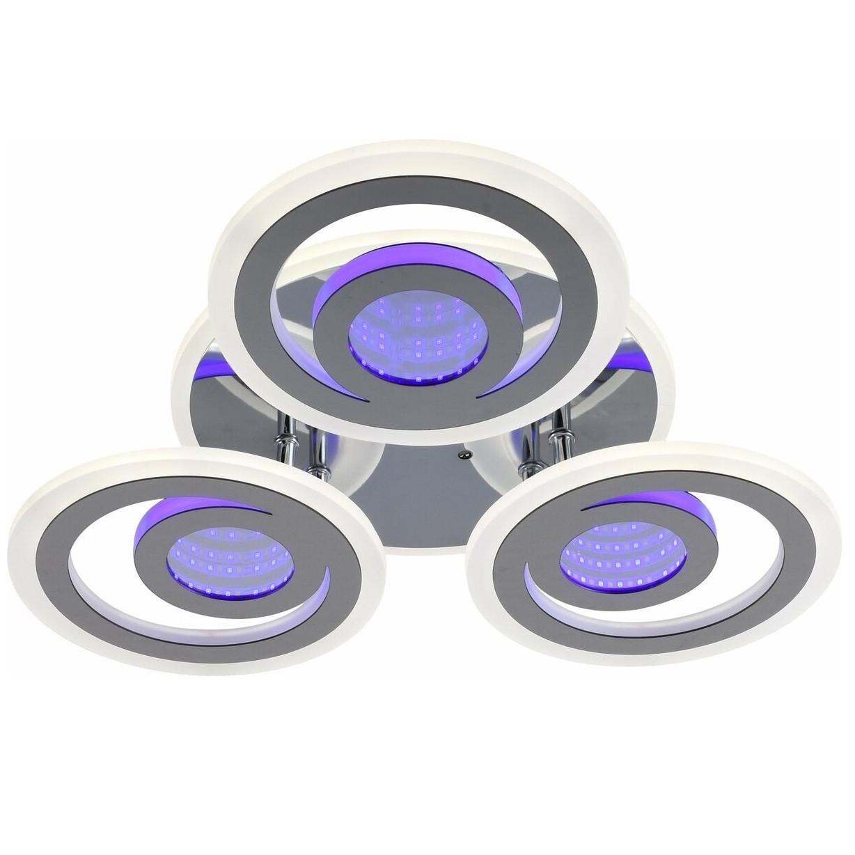 Люстра светодиодная Sirius на три плафона 96W 2700-6400К Хром (LI8889/3B CR BL+YL 72W+24W)