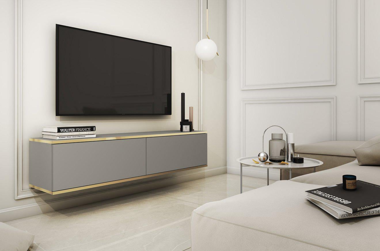 Тумба под телевизор навесная Perfect Home Oro RTV135 2-дверная Серый (PFH-091350)