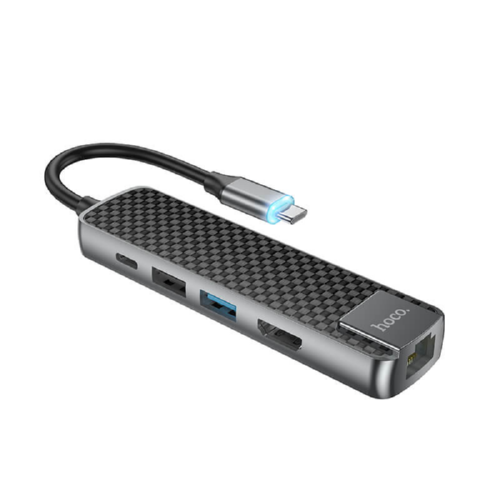 USB-хаб Hoco Type-C 4KHDMI LAN 1USB 3.0/1USB2.0 PD 60 W 3 A Grey (547413)