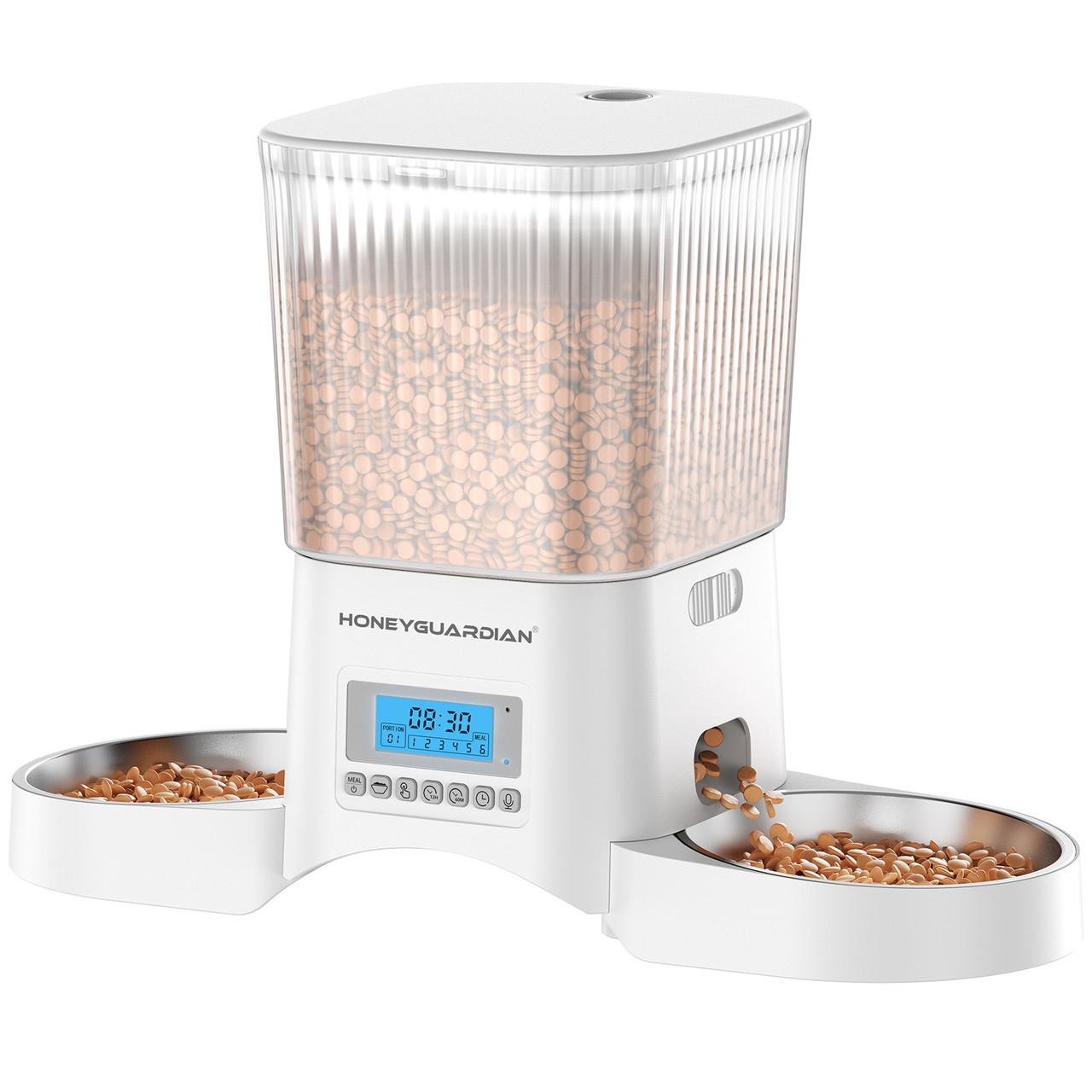 Автоматическая кормушка для котов HoneyGuardian A25D 3,5 л с двумя мисками Белый