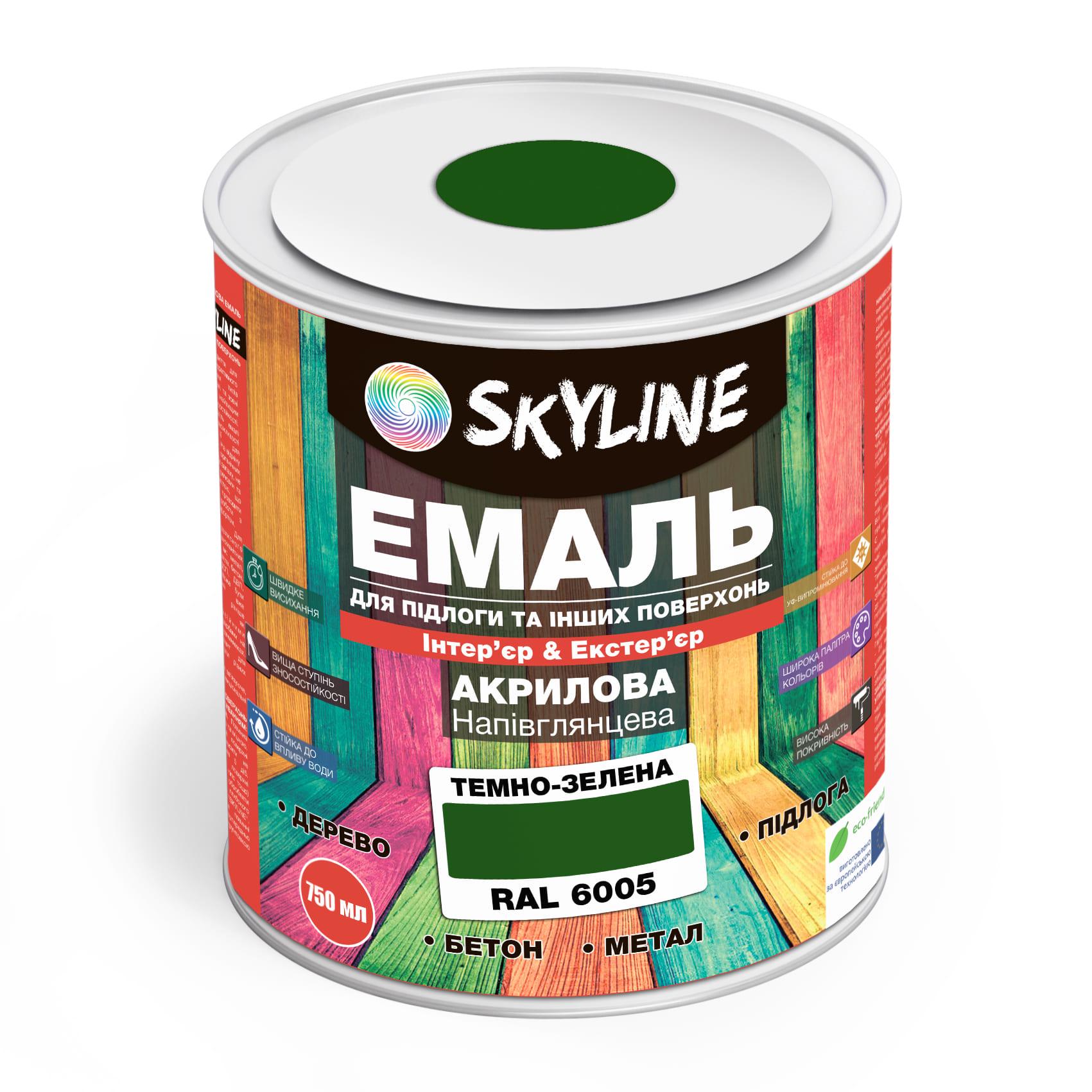 Эмаль для пола SkyLine акриловая полуглянцевая 0,75 л RAL 6005 Зеленый - фото 1