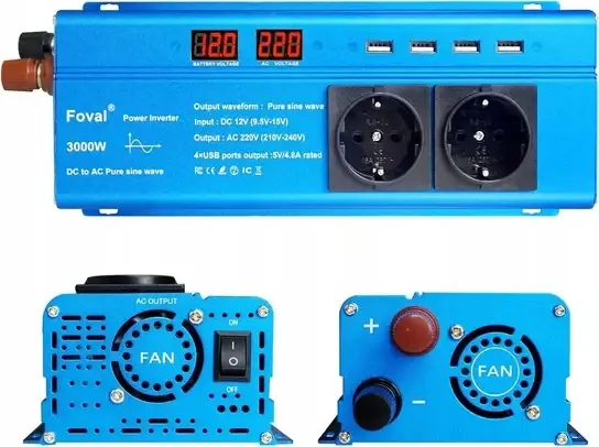 Автомобильный инвертор Foval с 12/220 V 3000W Чистый синус (29816807) - фото 4