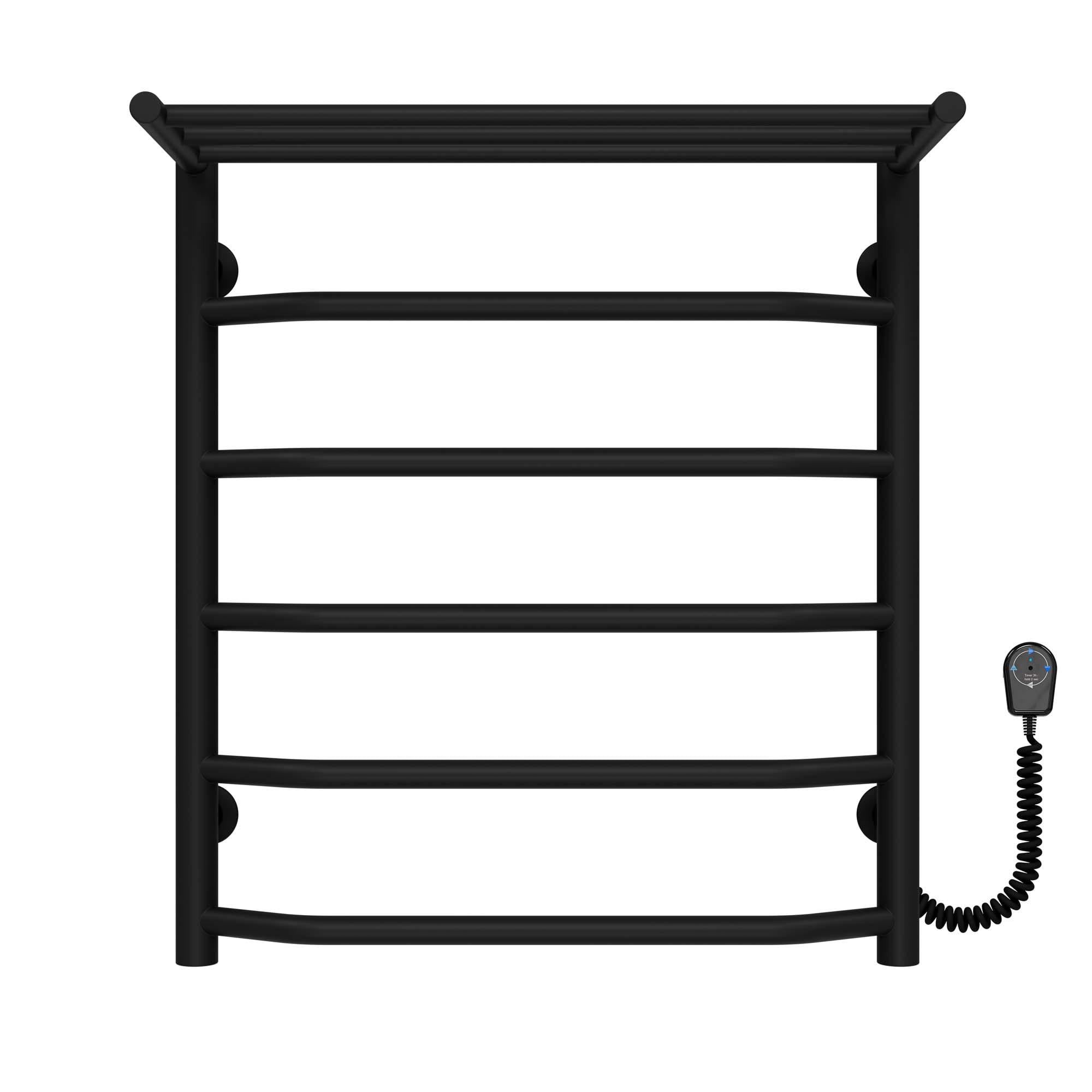 Полотенцесушитель электрический с полкой Deffi Трапеция П6 EF16 правое подключение нержавеющая сталь 500х600 мм Черный (C.TP.60.50.6.E.B.R.5)