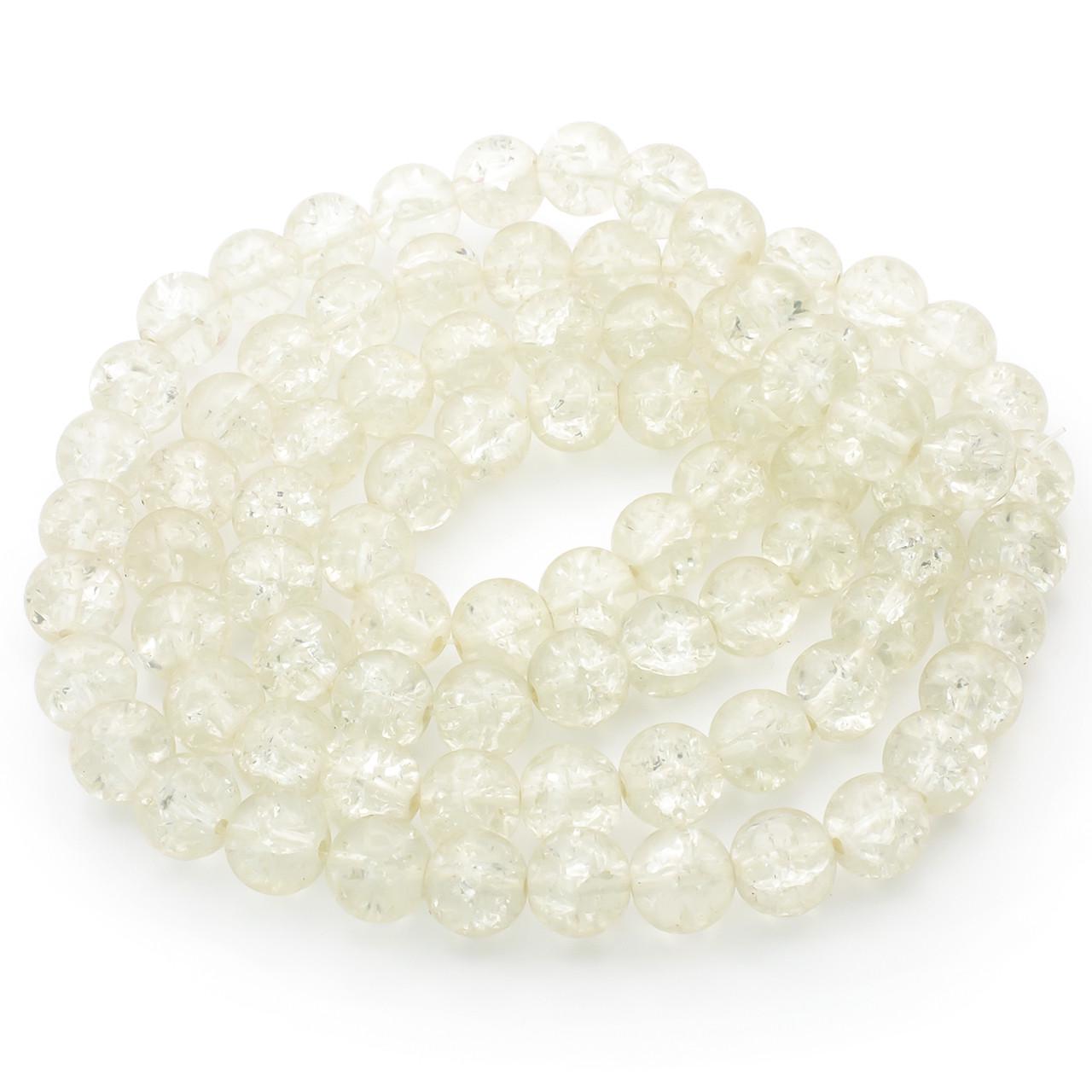 Намистини Бите скло кракелюр 10 мм 80 см 90 шт. Айворі/Прозорий (БЖ0010р03)