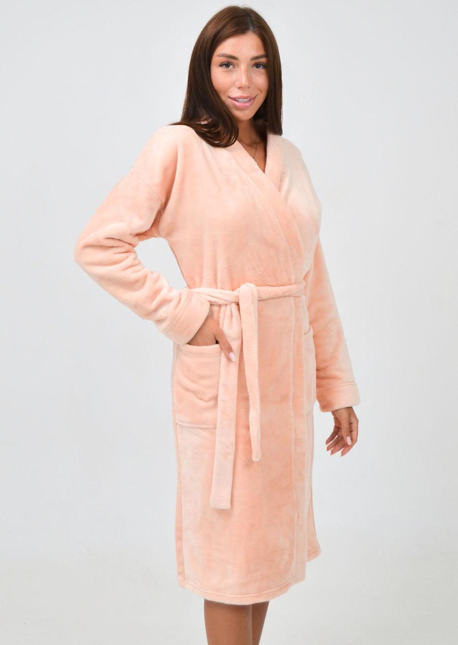 Халат-кимоно женский Роксана миди с длинными рукавами и карманами велсофт XXL Розовый (1209/90081) - фото 3 Халат-кимоно женский Роксана миди с длинными рукавами и карманами велсофт XXL Розовый (1209/90081) - фото 3