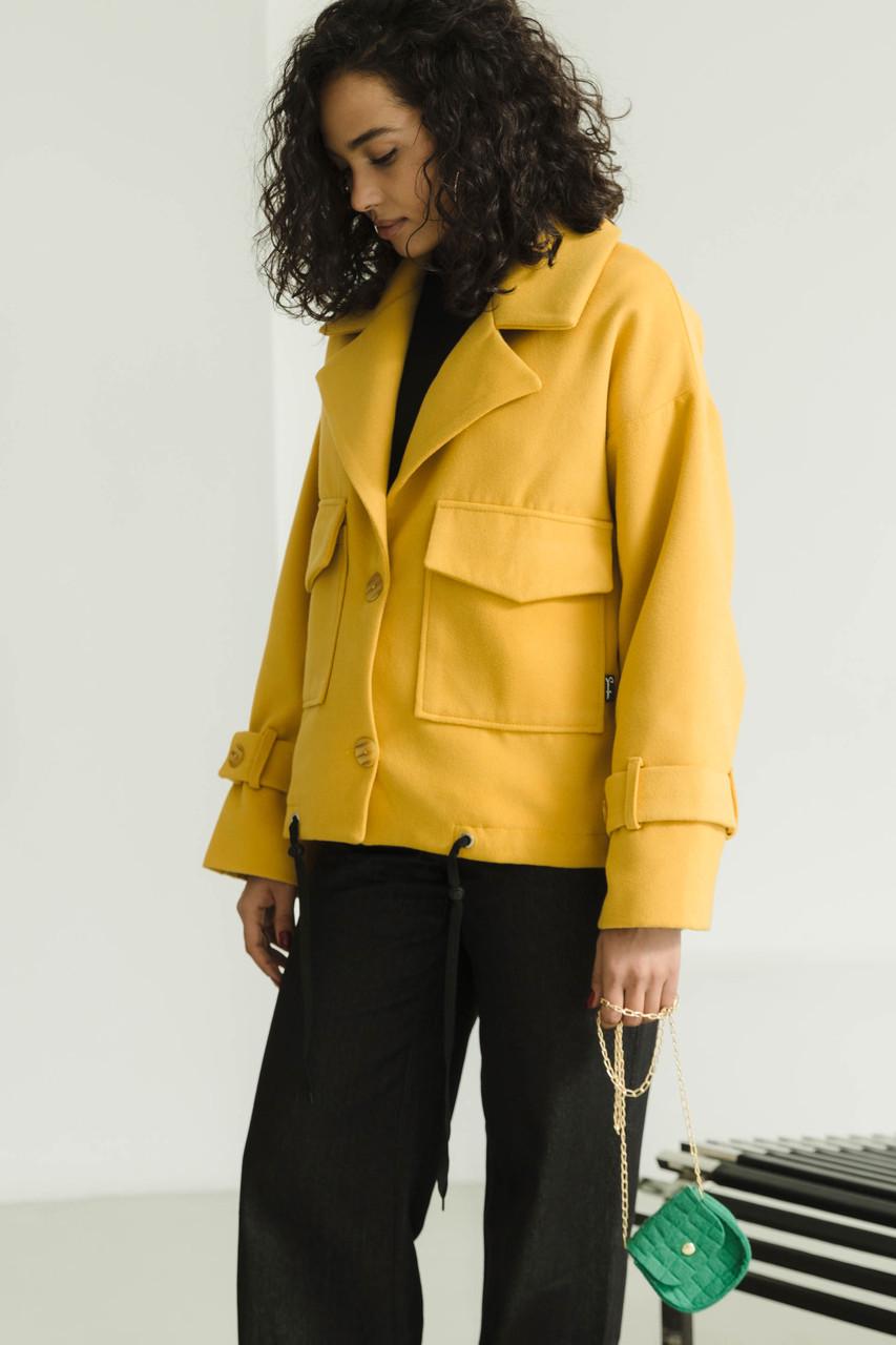 Пальто женское укороченное из кашемира L-XL Горчичный (2737864809) - фото 5