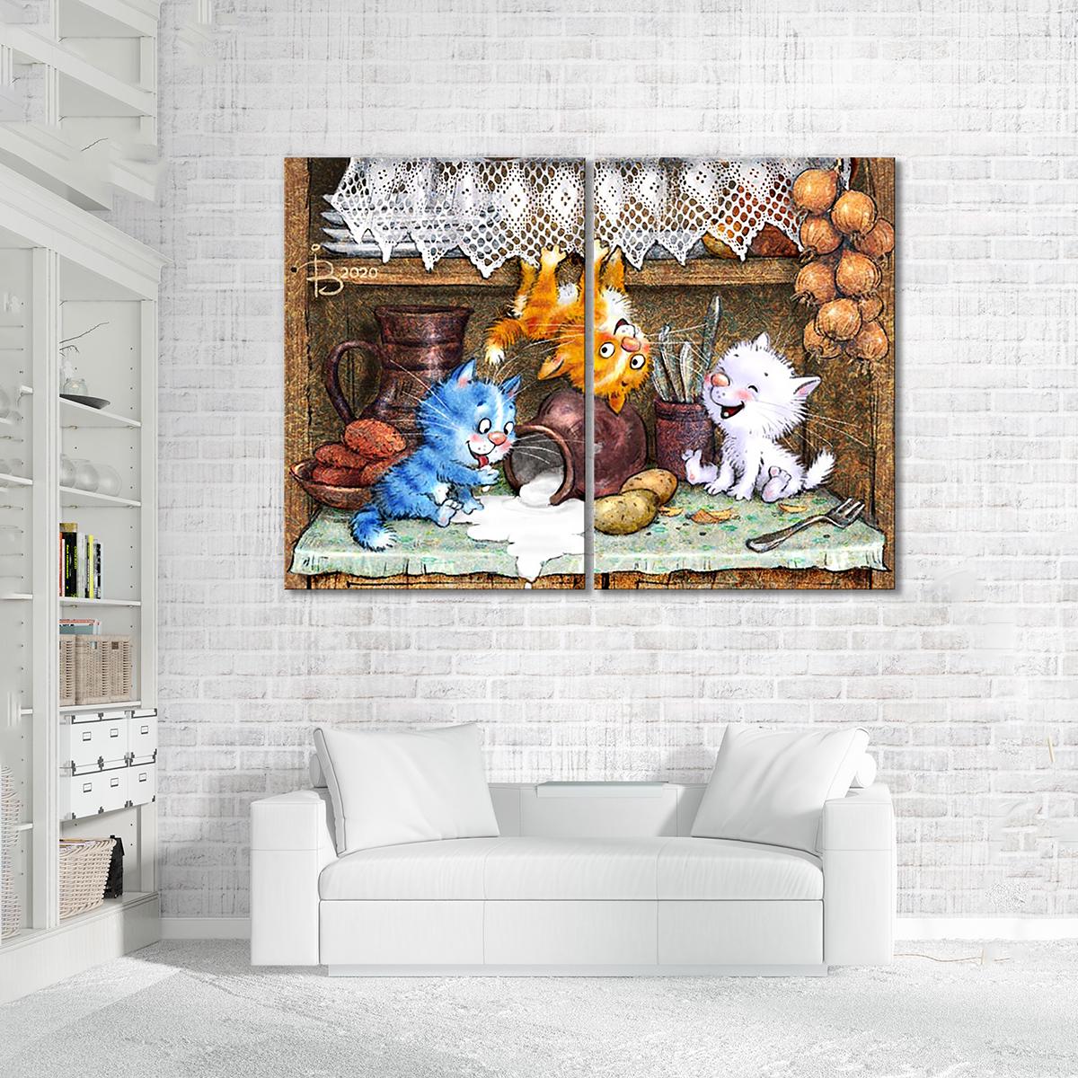 Модульная картина Шкодники 2 модуля общий размер 120x180 см (_rinaz_20201633018)