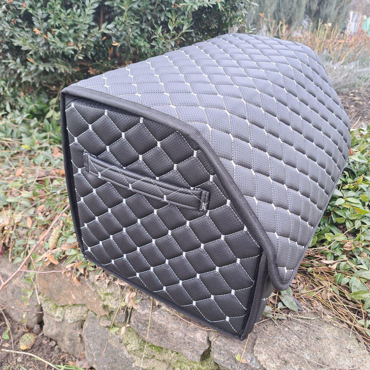 Органайзер автомобильный в багажник с перфорированной эко-кожи M 50x30x30 см Черный с белым (54f2b5c2) - фото 3