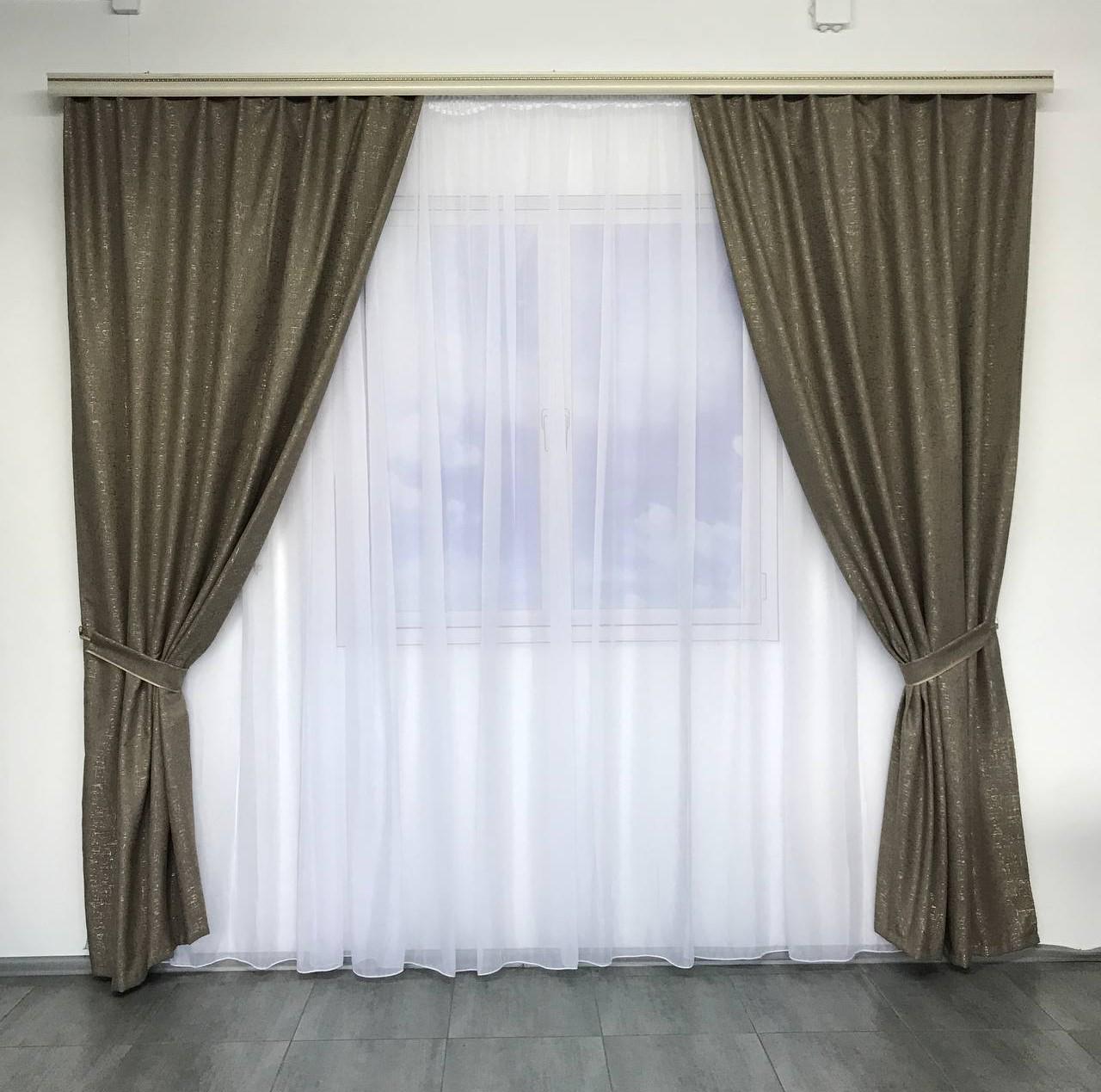 Готовые шторы из льна ALBO 150x270 см 2 шт. Серо-коричневый (SH-M21-8)