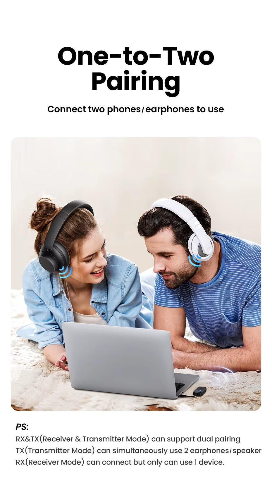 Адаптер UGREEN Bluetooth 5.2 3,5 мм AUX 28 годин роботи Чорний (35222) - фото 8 Адаптер UGREEN Bluetooth 5.2 3,5 мм AUX 28 годин роботи Чорний (35222) - фото 8