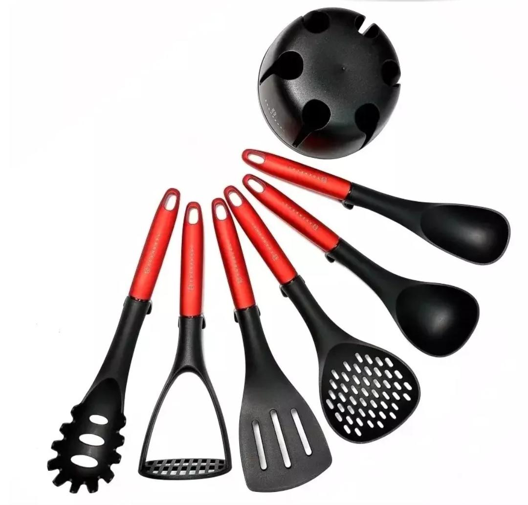 Набір кухонного приладдя Edenberg із нейлону на підставці 7 пр. Червоний (EB-3607) - фото 1