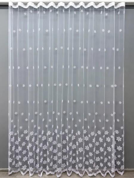 Тюль фатин Снежинки с вышивкой Холодный белый (1572т)