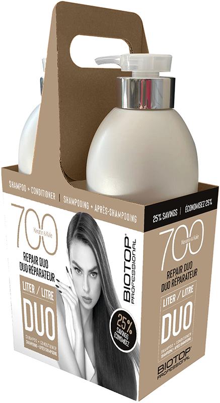 Набір для волосся BIOTOP 700 Keratin + Kale Duo відновлення гладкість шампунь 1000 мл/кондиціонер 1000 мл (51813)
