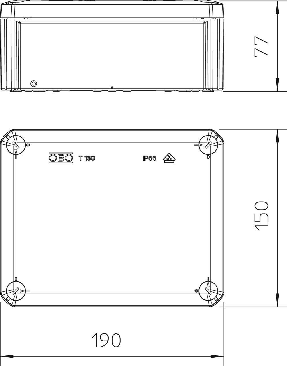 Розподільча коробка OBO bettermann Т160 зовнішня IP66 PP 190х150х77 мм (2007271) - фото 2